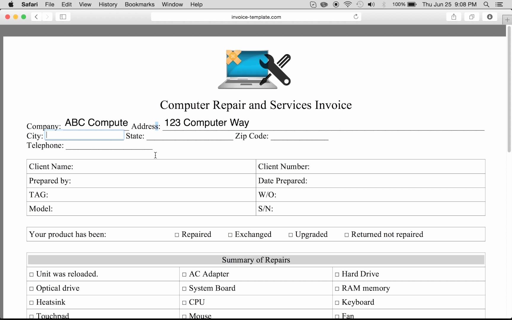 Computer Repair forms Template Lovely Puter Repair Invoice Template Pdf – Printable Receipt