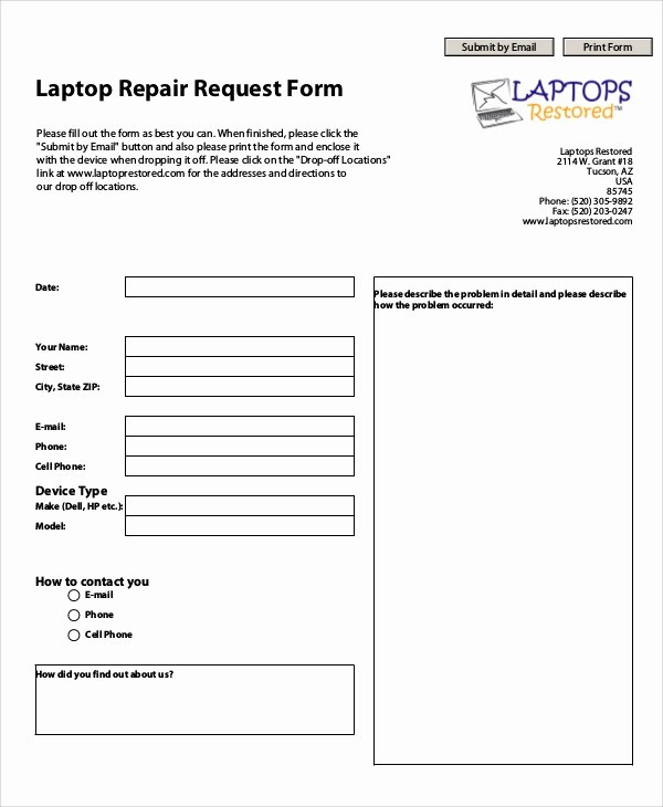 Computer Repair forms Template Lovely Sample Repair Request form 12 Examples In Word Pdf