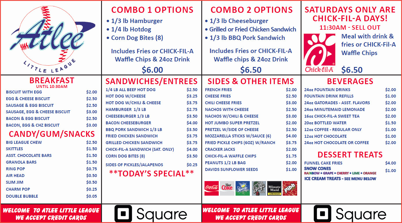 Concession Stand Schedule Template Lovely atlee Concession Stand Menu atlee Little League