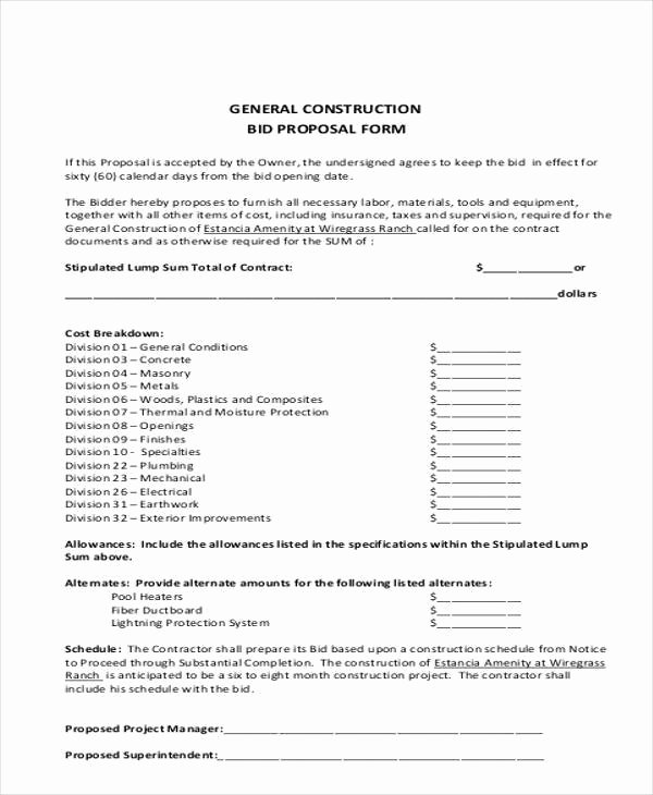 Construction Bid form Template Awesome Plumbing Bid Proposal Template