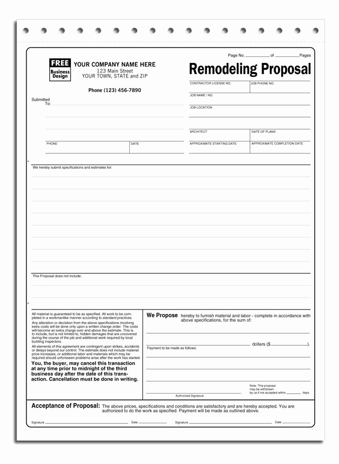 Construction Bid form Template Elegant Free Contractor Proposal form