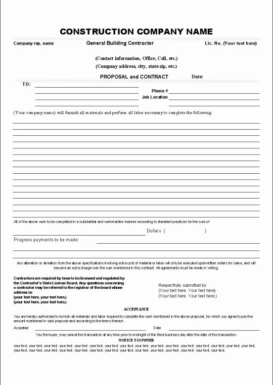 Construction Bid form Template Elegant Printable Sample Construction Contract Template form