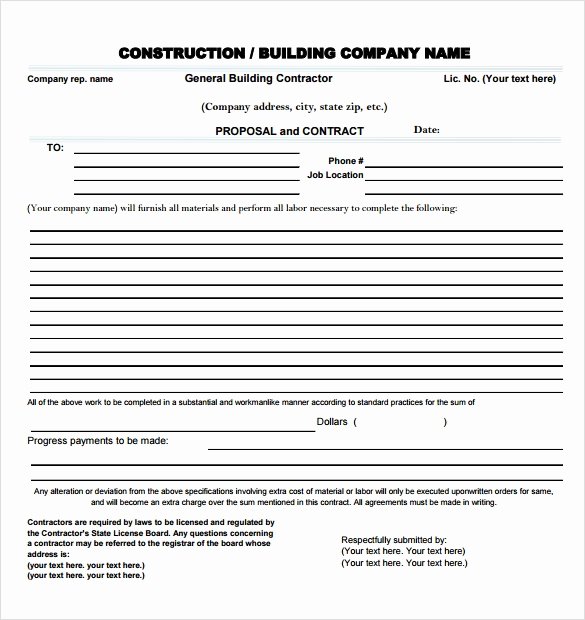 Construction Bid form Template Elegant Sample Contractor Proposal 13 Documents In Pdf Word