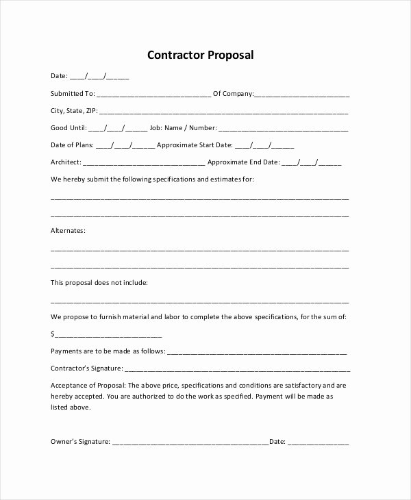 Construction Bid form Template Fresh Free 7 Sample Construction Proposal forms In Pdf