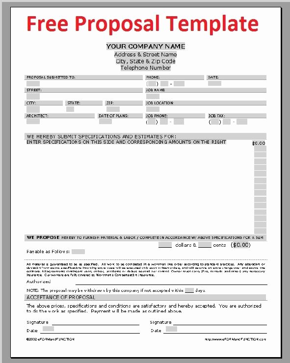 Construction Bid form Template Inspirational Printable Sample Construction Proposal Template form In