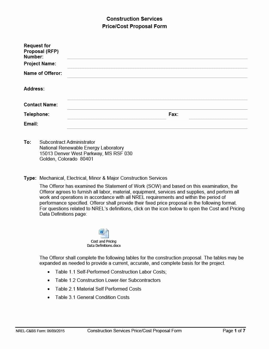 Construction Bid form Template Unique 31 Construction Proposal Template &amp; Construction Bid forms