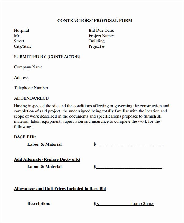 Construction Bid form Template Unique Construction Proposal Template