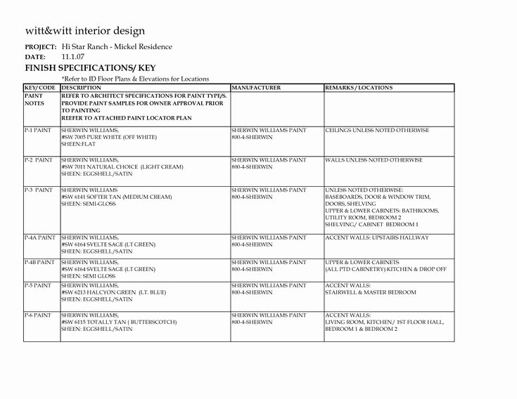 Construction Finish Schedule Template Fresh Interior Finish Schedule Template