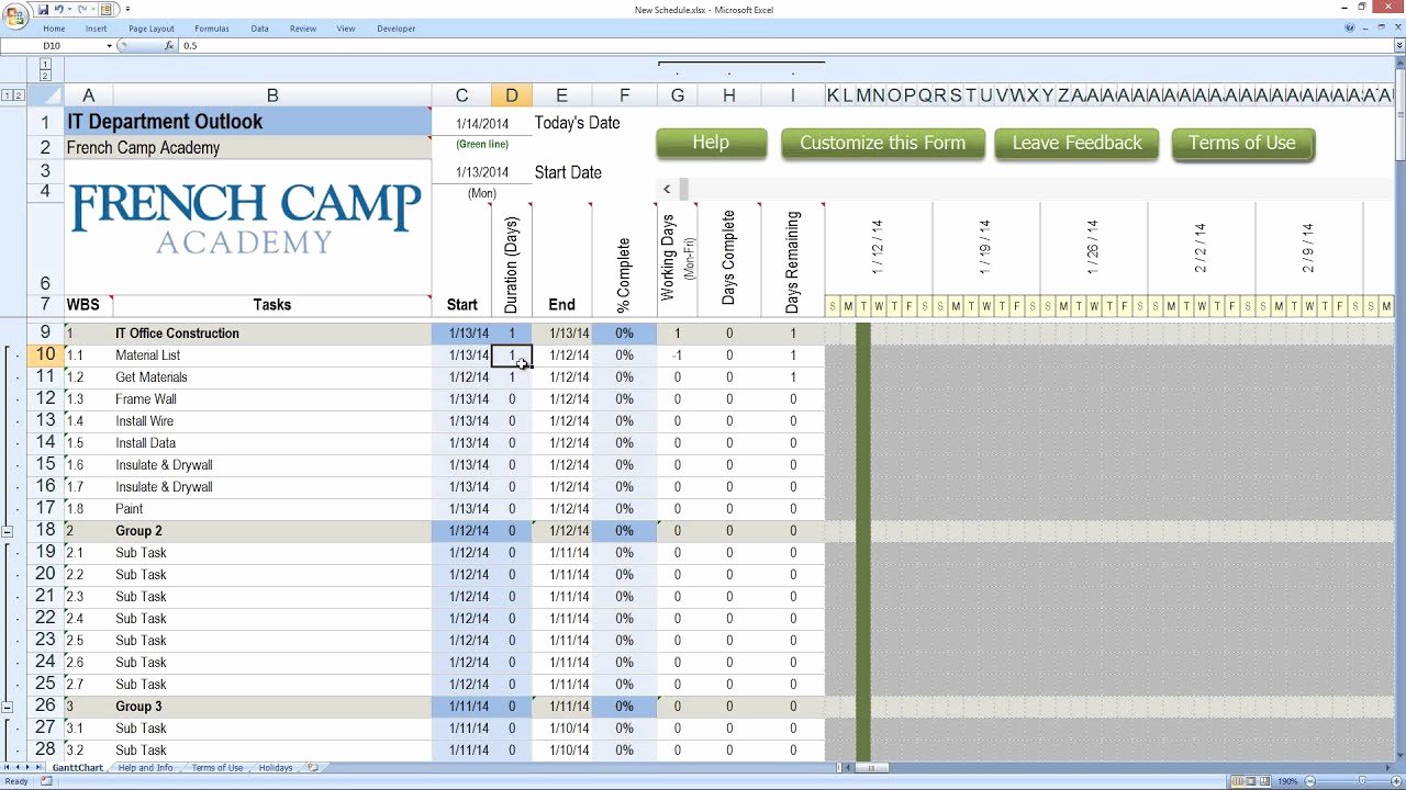 Construction Project Schedule Template Excel New How to Build A Schedule with Excel From Construction