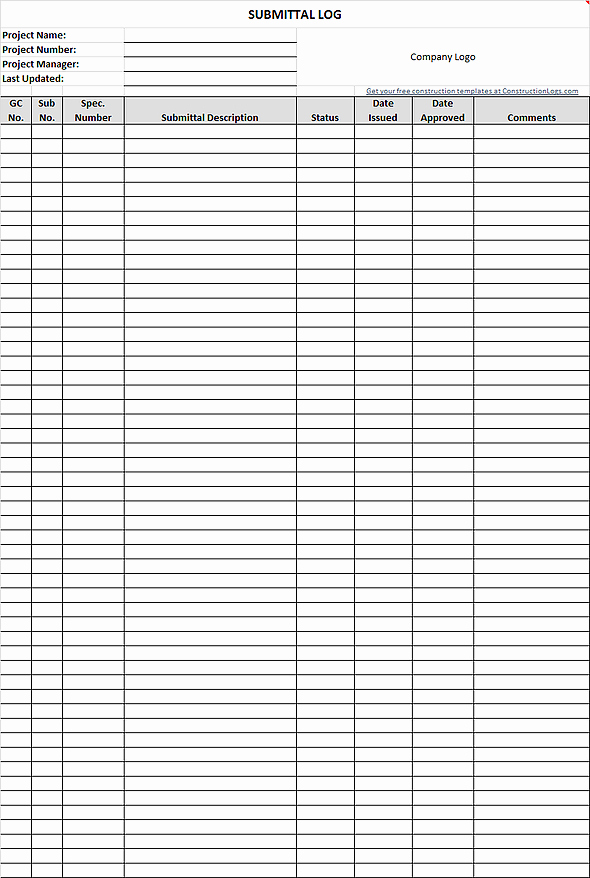 Construction Submittal Schedule Template Awesome Free Submittal Log Template for Excel