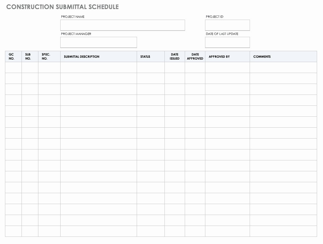 Construction Submittal Schedule Template Unique Free Construction Schedule Templates