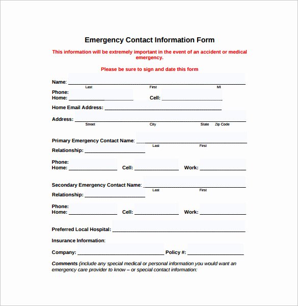 Contact form Template Word Best Of Emergency Contact forms 11 Download Free Documents In