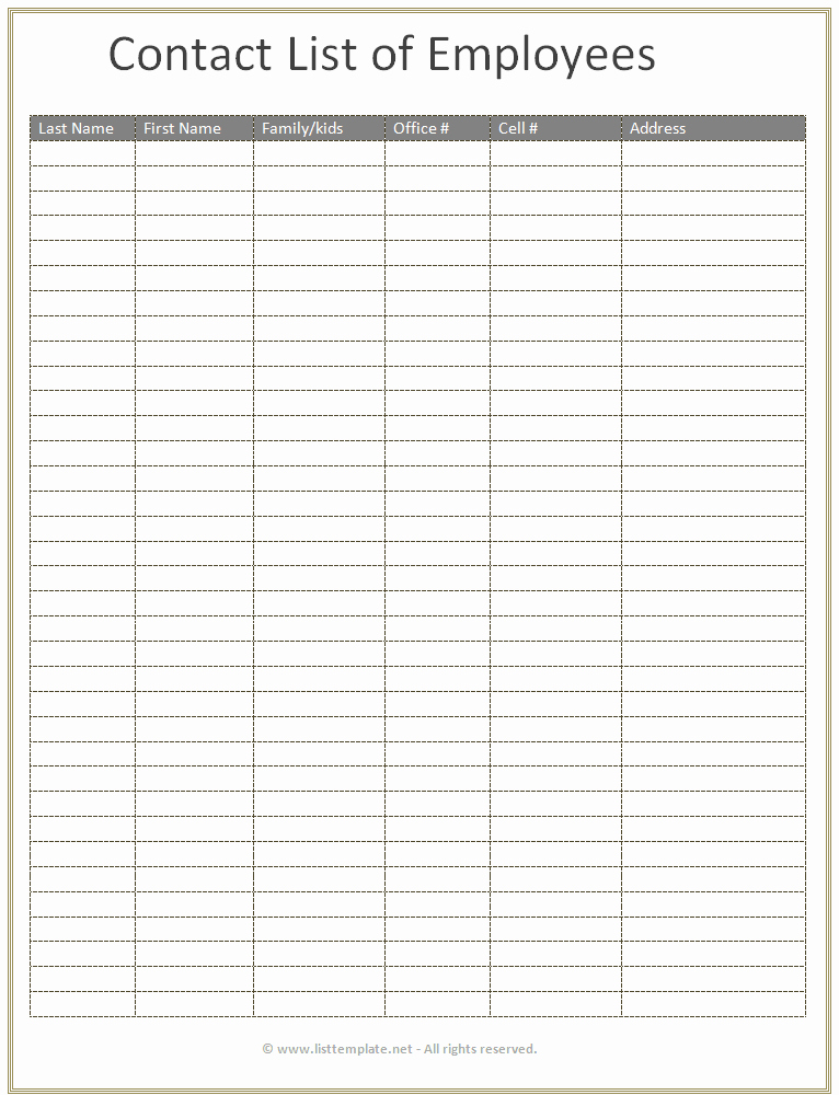 Contact form Template Word Elegant 29 Of Emergency Contact List Template for Employees