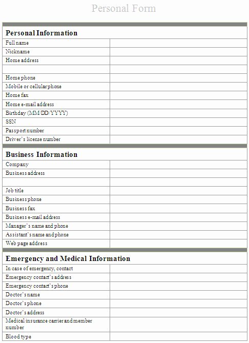 Contact form Template Word Elegant Best S Of Personal Contact form Template Emergency