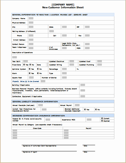 Contact form Template Word Elegant Customer Information Sheet Template