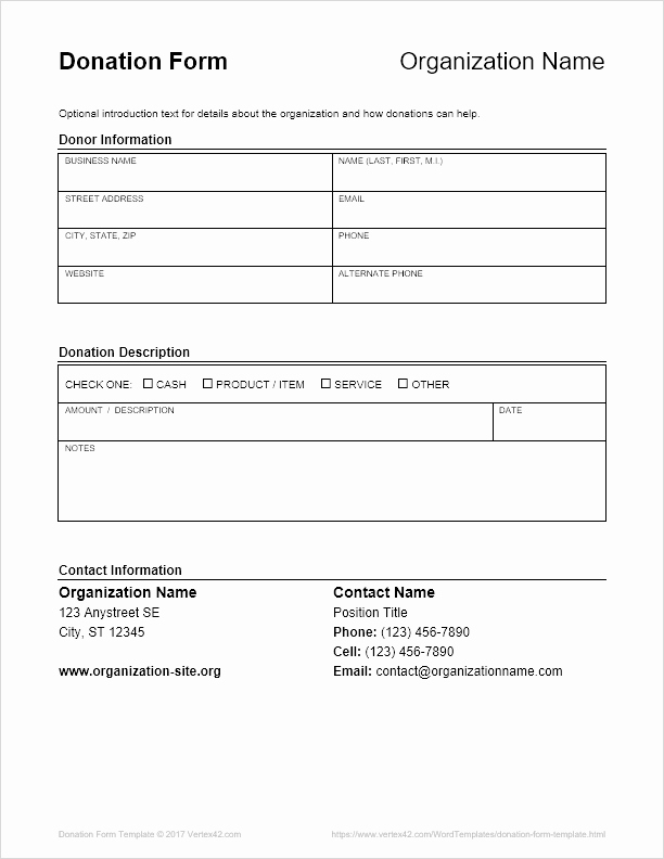 Contact form Template Word New Donation form Template for Word