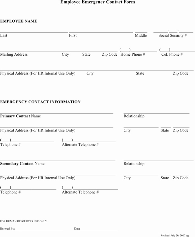 Contact form Template Word Unique Employee Emergency Contact forms Find Word Templates