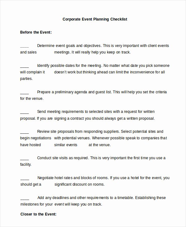 Corporate event Planning Template Unique event Planning Checklist 16 Free Word Pdf Documents