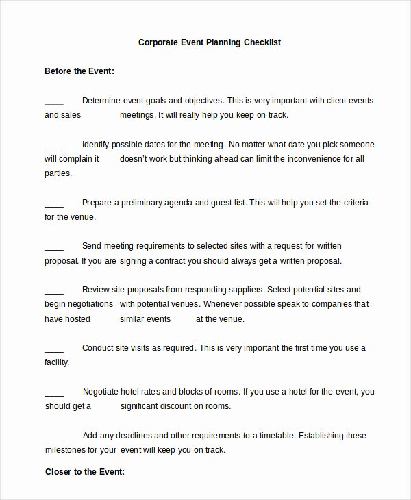 Corporate event Planning Template Unique event Planning Checklist 16 Free Word Pdf Documents