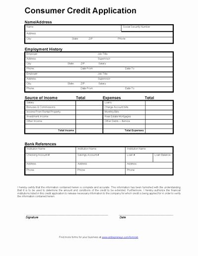 Credit Reference form Template Beautiful Consumer Credit Application form