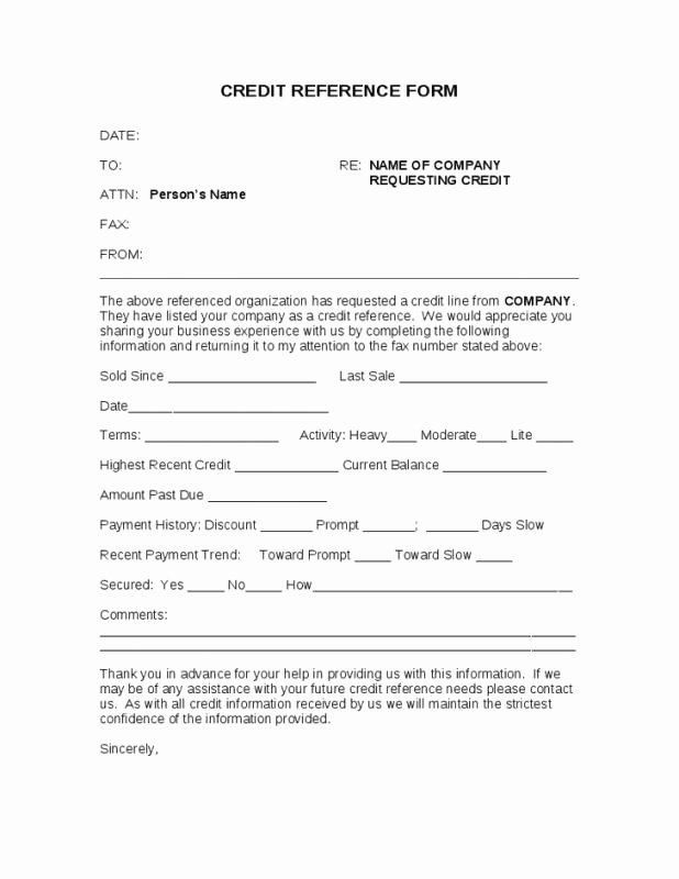 Credit Reference form Template New Credit Reference form