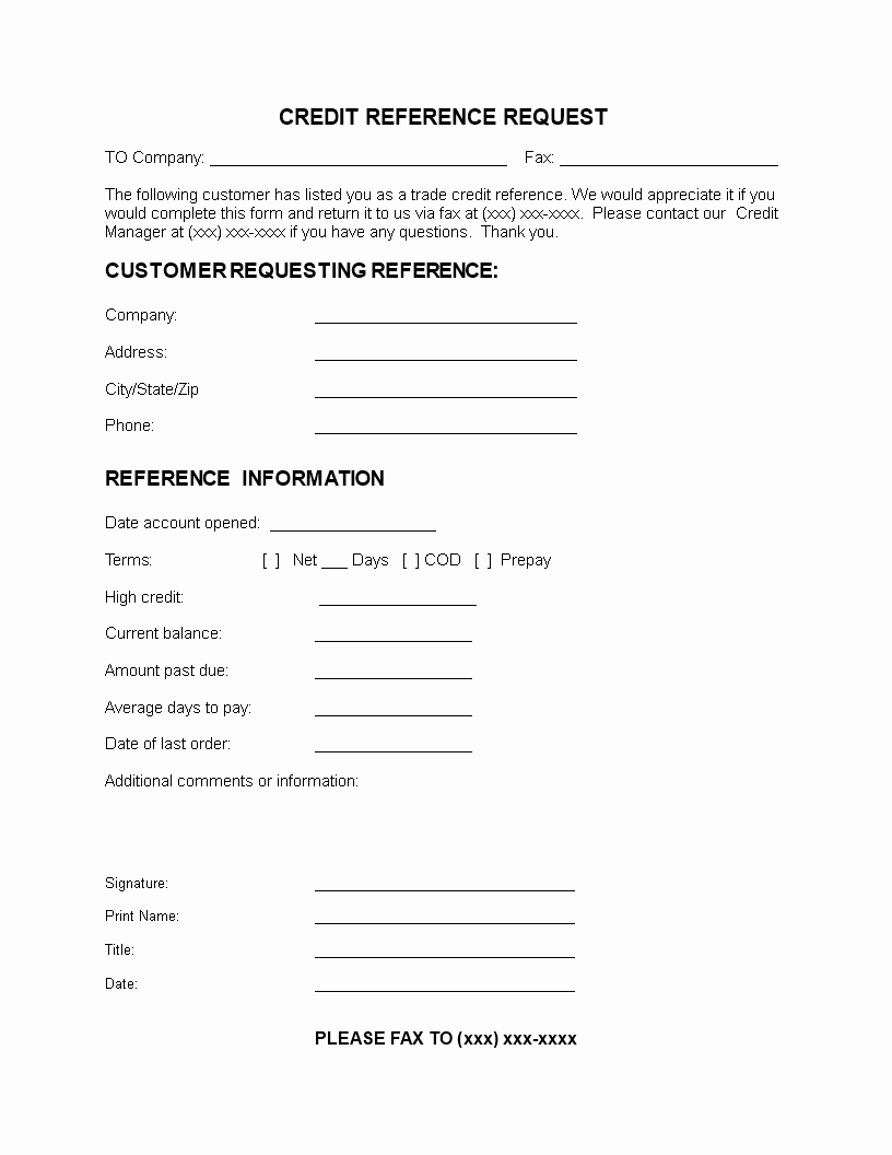 Credit Reference form Template New 免费 Customer Credit Reference Letter