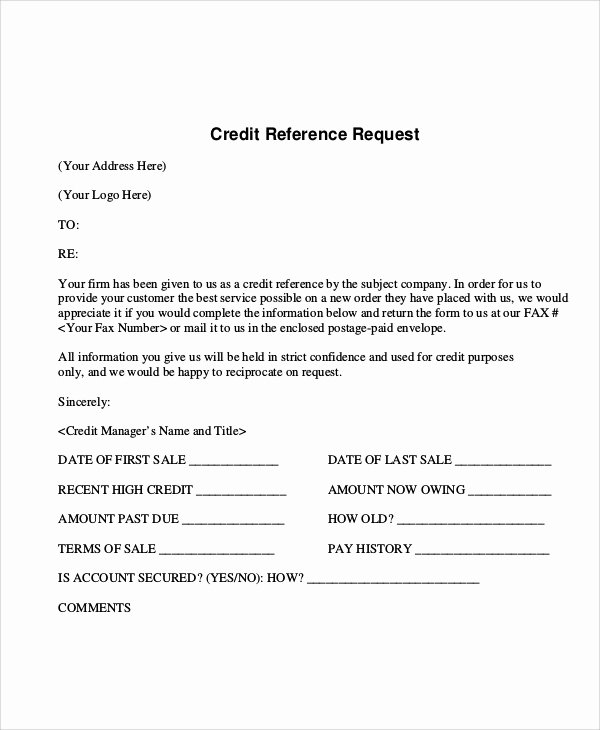 Credit Reference form Template New Sample Reference Request form 10 Examples In Word Pdf