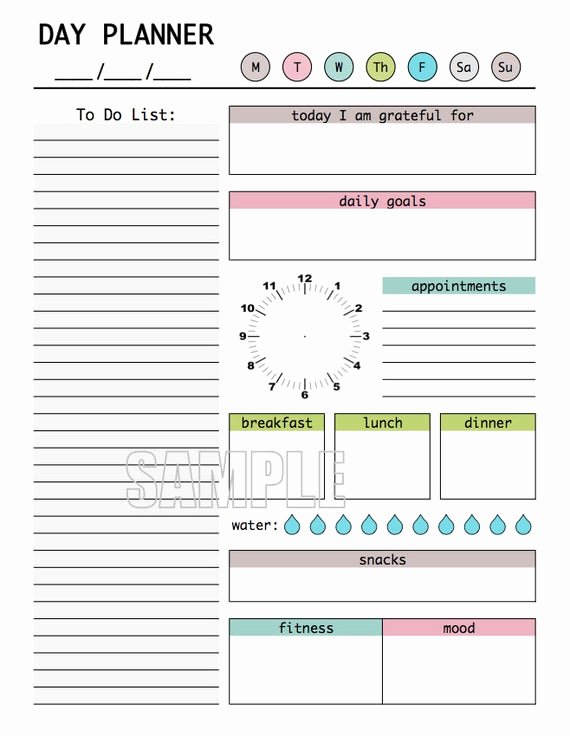 day planner printable editable daily