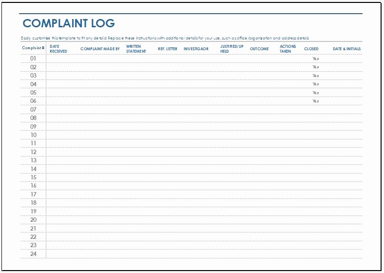 Customer Complaint form Template Beautiful Plaint Log Template for Ms Excel