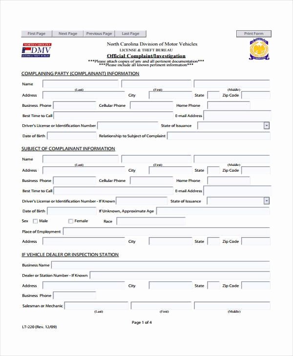 Customer Complaint form Template Fresh Free 40 Plaint form Templates