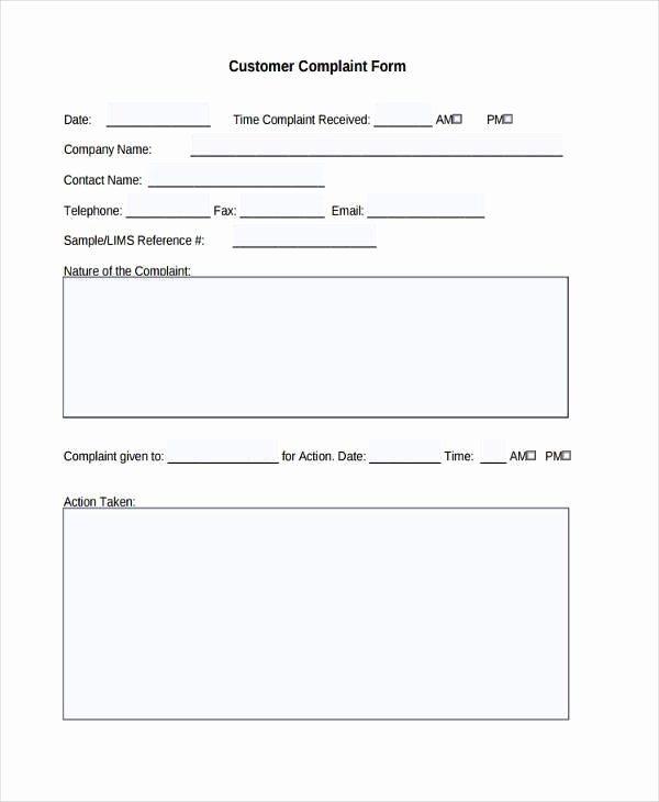 Customer Complaint form Template Fresh Free 8 Customer Plaint form Samples In Sample Example