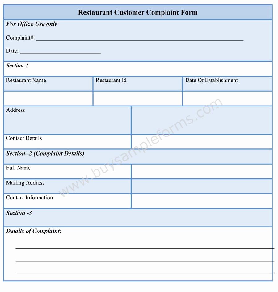 Customer Complaint form Template Fresh Restaurant Customer Plaint form