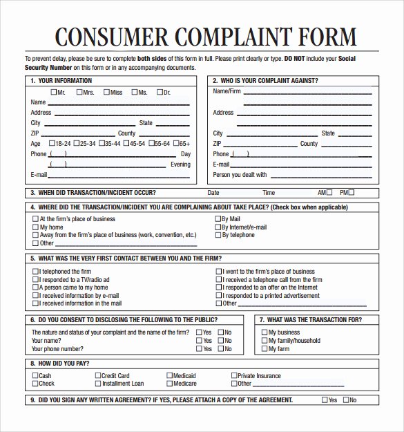 Customer Complaint form Template New Sample Consumer Plaint form 7 Free Documents In Pdf