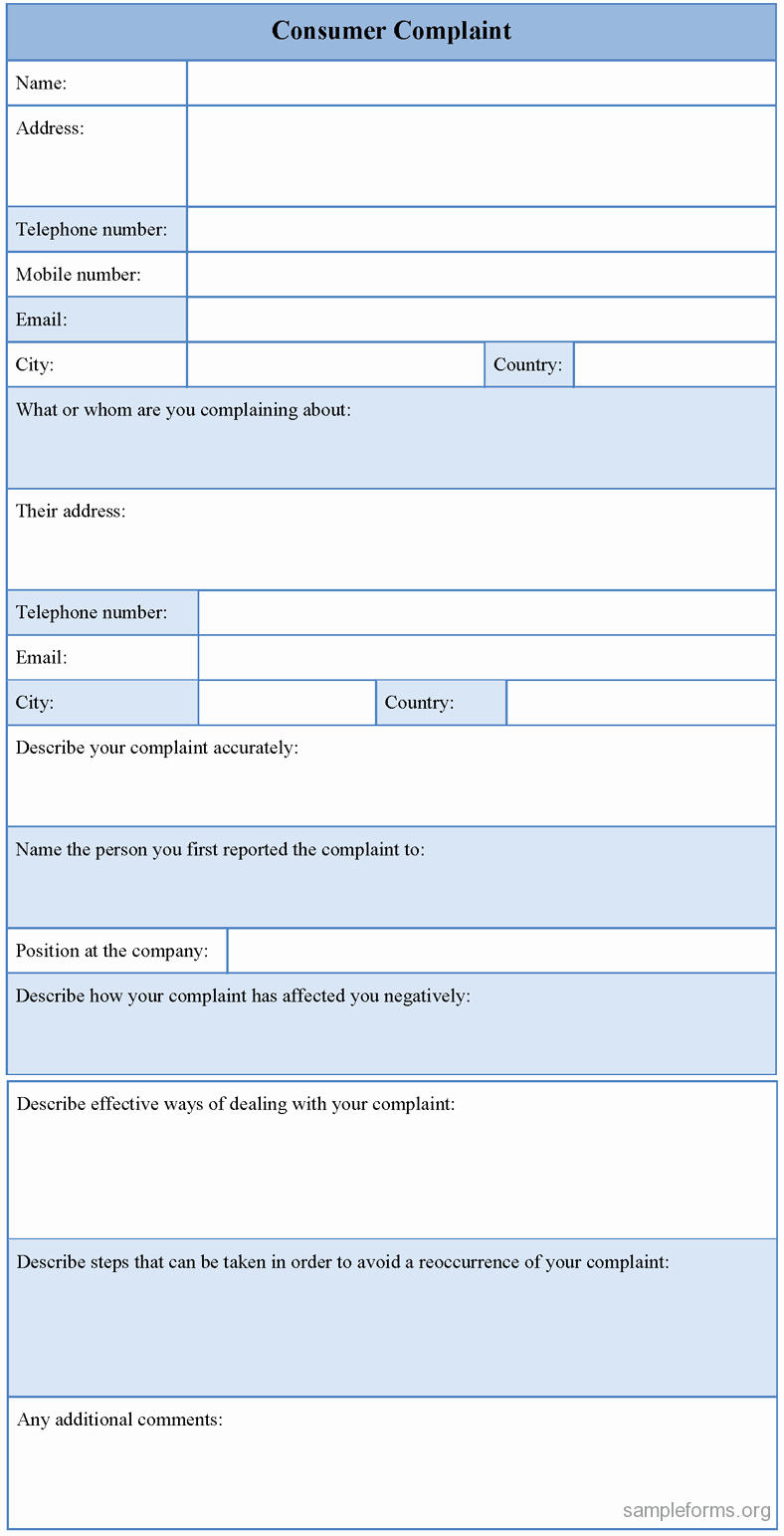 Customer Complaint form Template Unique Customer Plaint form Sample forms