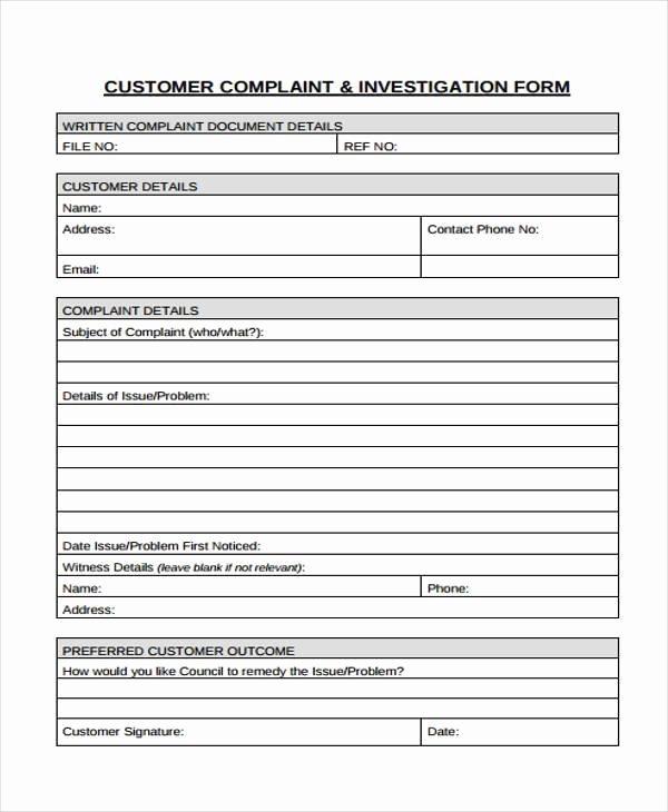 Customer Complaint form Template Unique Free 40 Plaint form Templates