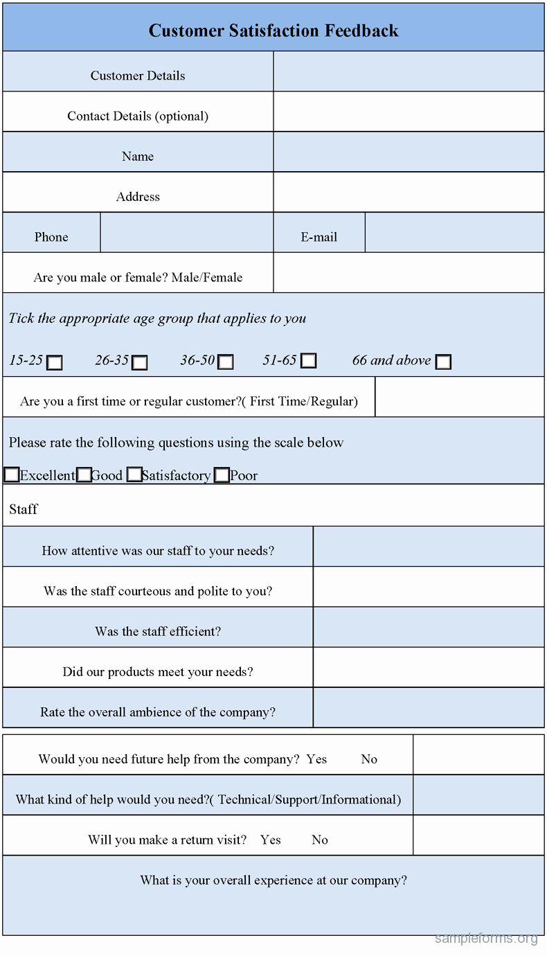 Customer Feedback form Template Best Of Customer Satisfaction Feedback forms Sample forms