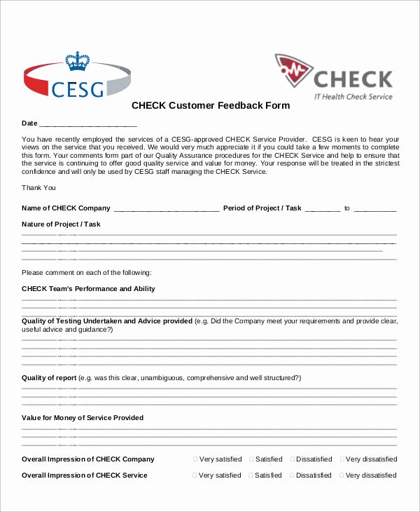 Customer Feedback form Template Elegant Sample Customer Feedback form 8 Examples In Word Pdf