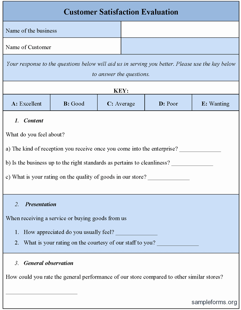 Customer Feedback form Template Fresh Customer Satisfaction Evaluation form Sample forms