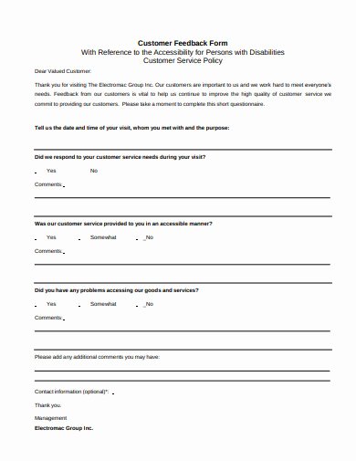 customer feedback form