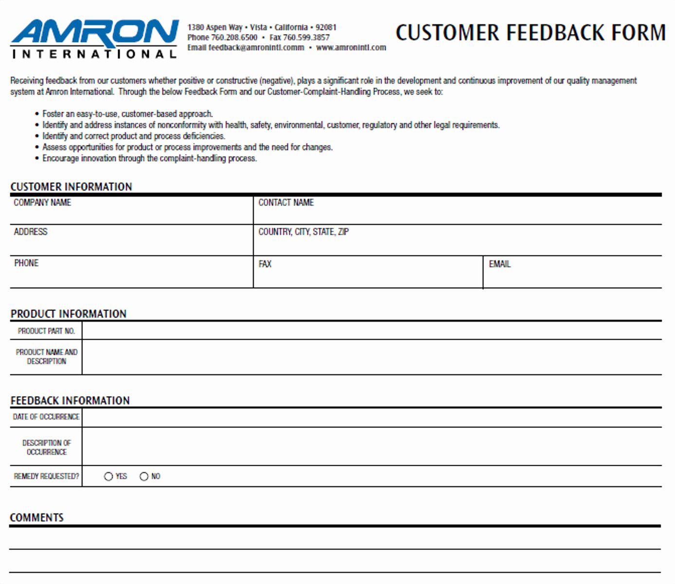 Customer Feedback form Template Unique Free 12 Business Feedback form Templates