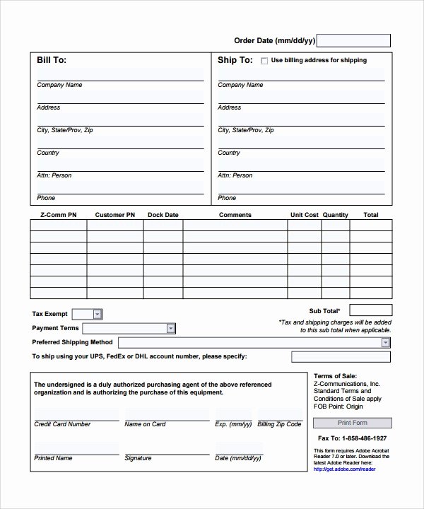 Customer order form Template Fresh Professional Sales order form Templates Printable Excel