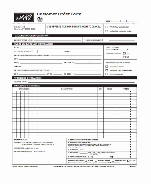 Customer order form Template New 33 order form formats