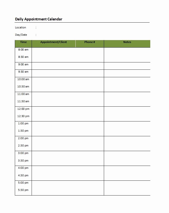 Daily Appointment Schedule Template Beautiful 35 Printable Appointment Schedule