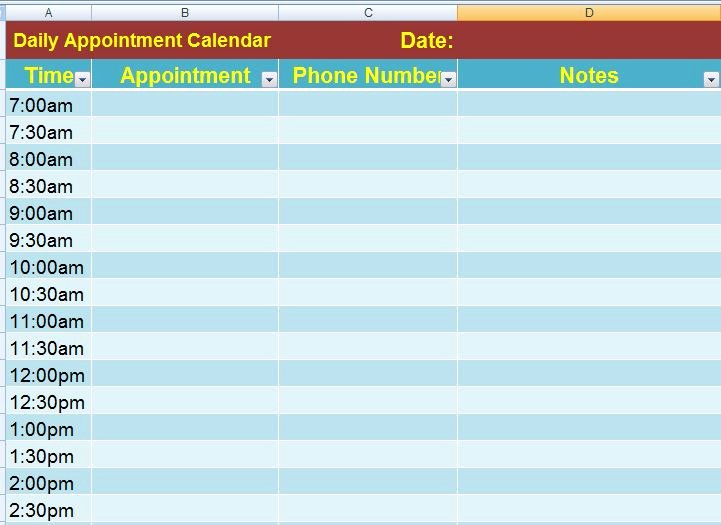 Daily Appointment Schedule Template Best Of Ms Excel Daily Appointment Calendar Template
