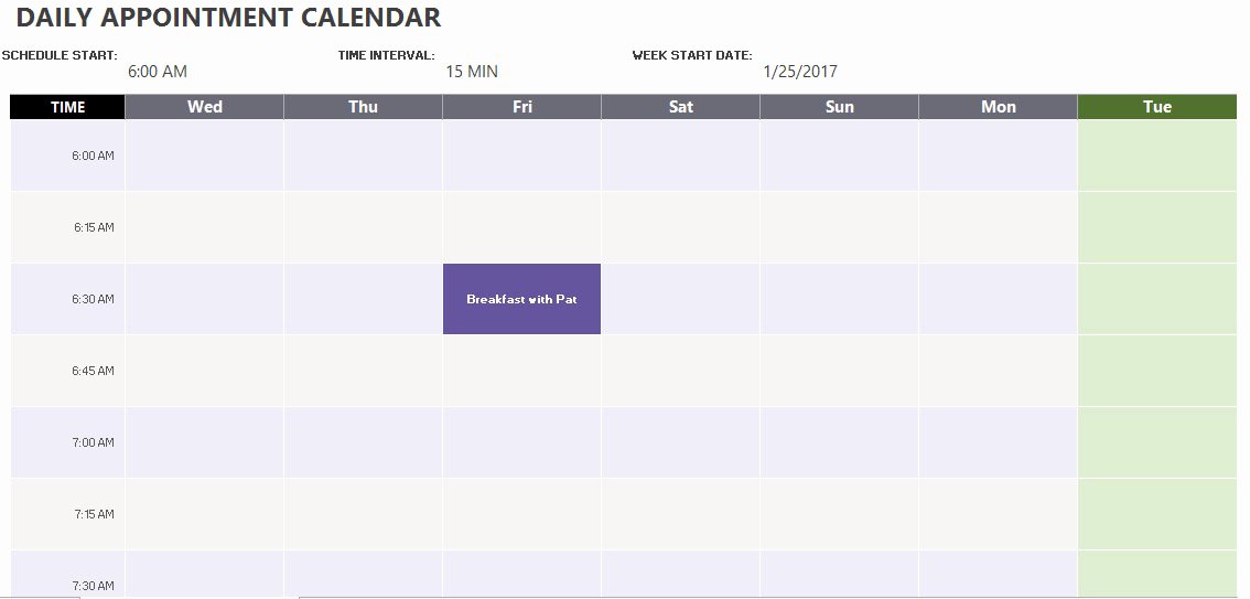 Daily Appointment Schedule Template Inspirational Daily Appointment Calendar Template