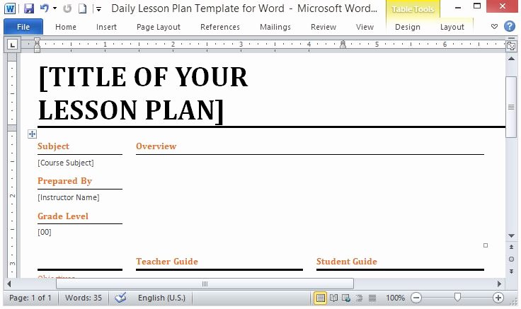 Daily Lesson Plan Template Word New Microsoft Word Template for Making Daily Lesson Plans