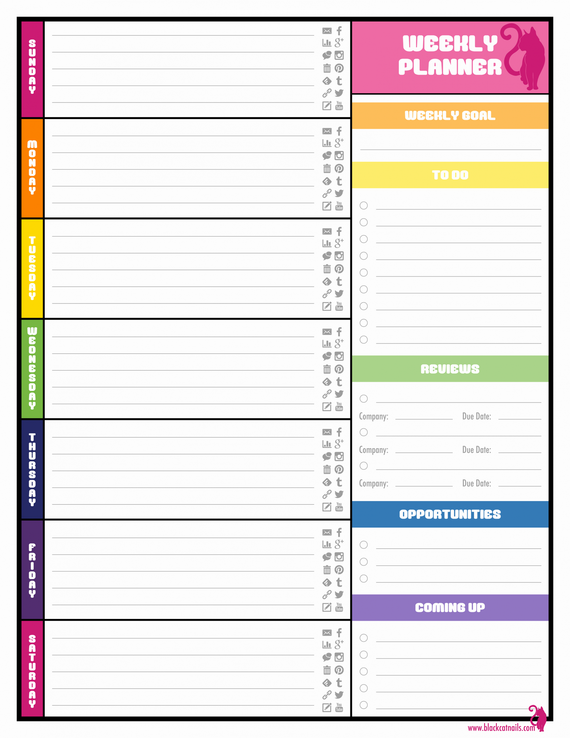 Daily Planner Printable Template Elegant Colorful Weekly Blogging Planner Image