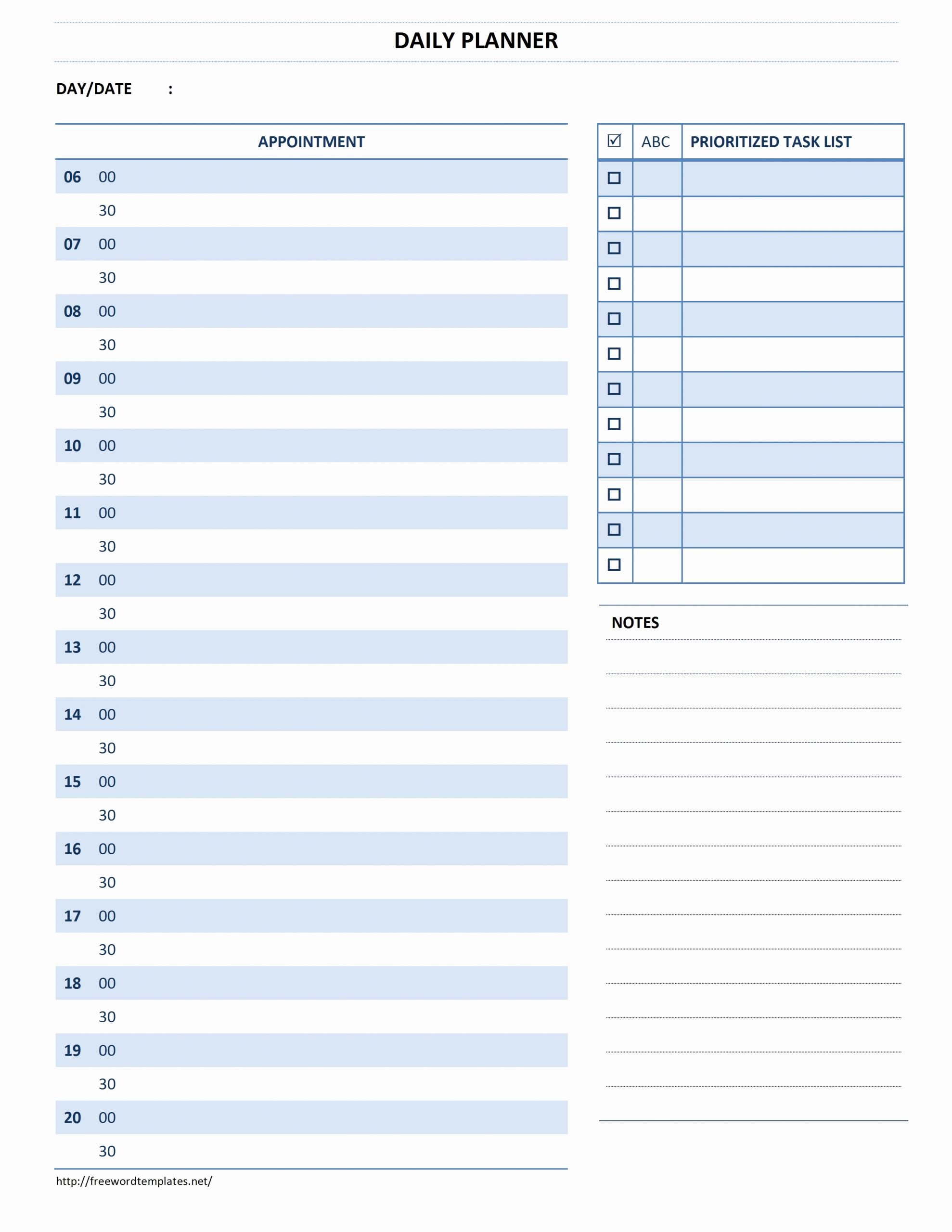 Daily Planner Printable Template Unique Daily Appointment Calendar Template