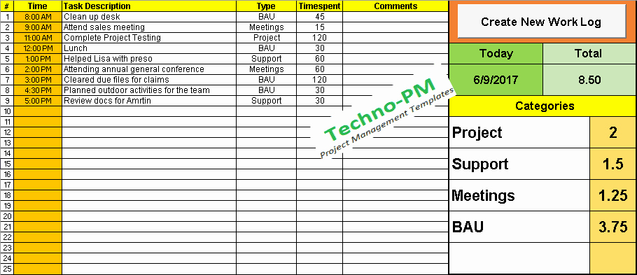 Daily Schedule Excel Template Awesome Work Log Template Track &amp; Schedule Daily Log Weekly and