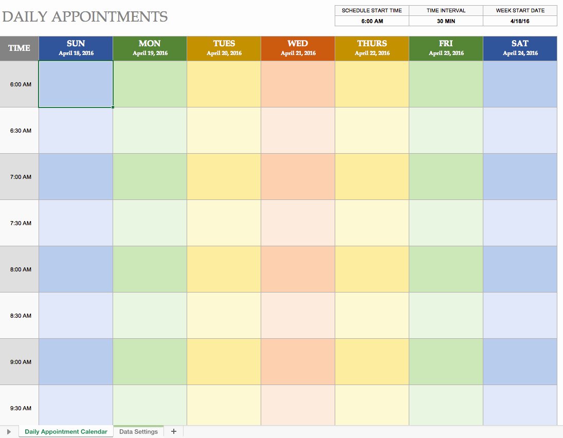 Daily Schedule Excel Template Elegant Daily Calendar Template